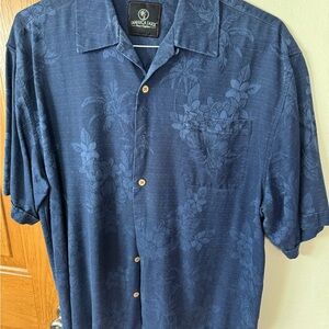 Jamaica Jaxx Men's Blue Floral Embroidered Fabric Silk Shirt L